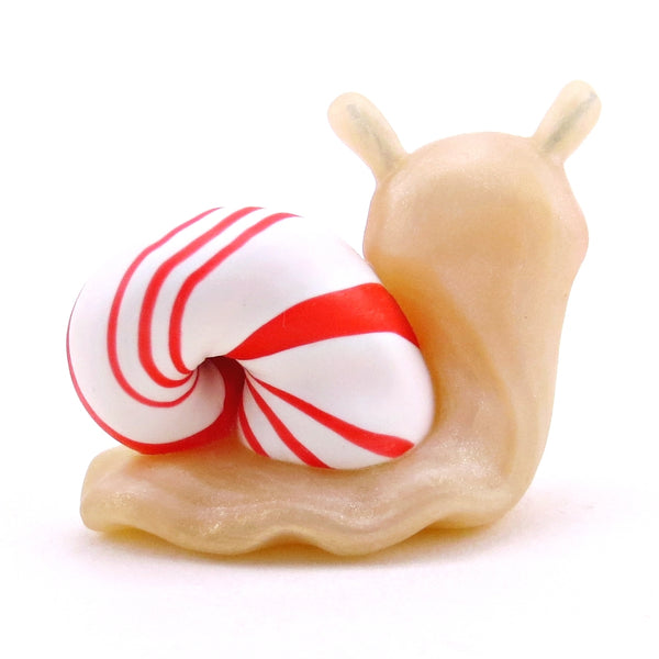 Candy Cane Snail Figurine - Polymer Clay Christmas Collection