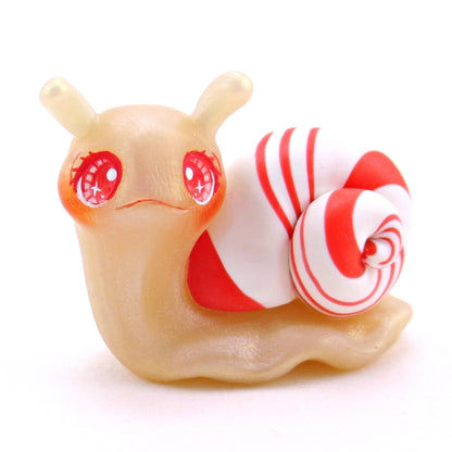 Candy Cane Snail Figurine - Polymer Clay Christmas Collection