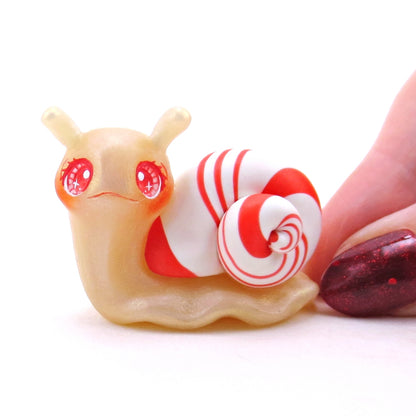 Candy Cane Snail Figurine - Polymer Clay Christmas Collection