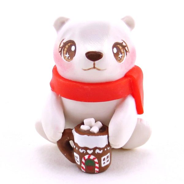 Polar Bear with a Gingerbread House Hot Cocoa Mug Figurine - Polymer Clay Christmas Collection