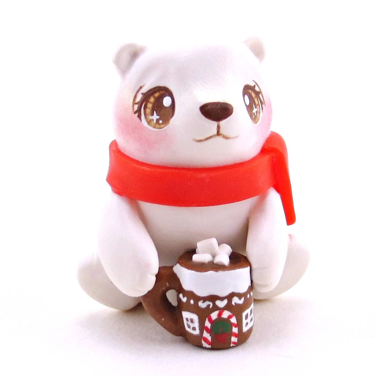 Polar Bear with a Gingerbread House Hot Cocoa Mug Figurine - Polymer Clay Christmas Collection