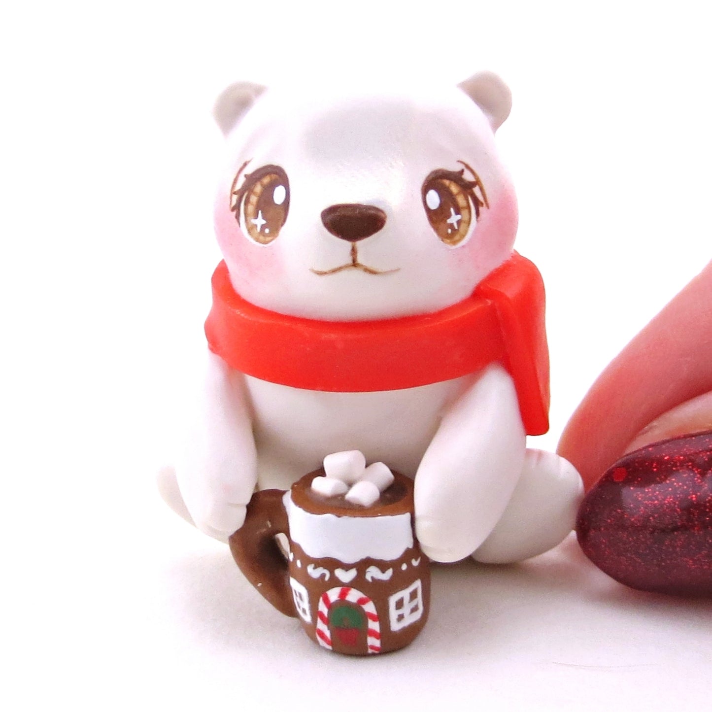 Polar Bear with a Gingerbread House Hot Cocoa Mug Figurine - Polymer Clay Christmas Collection