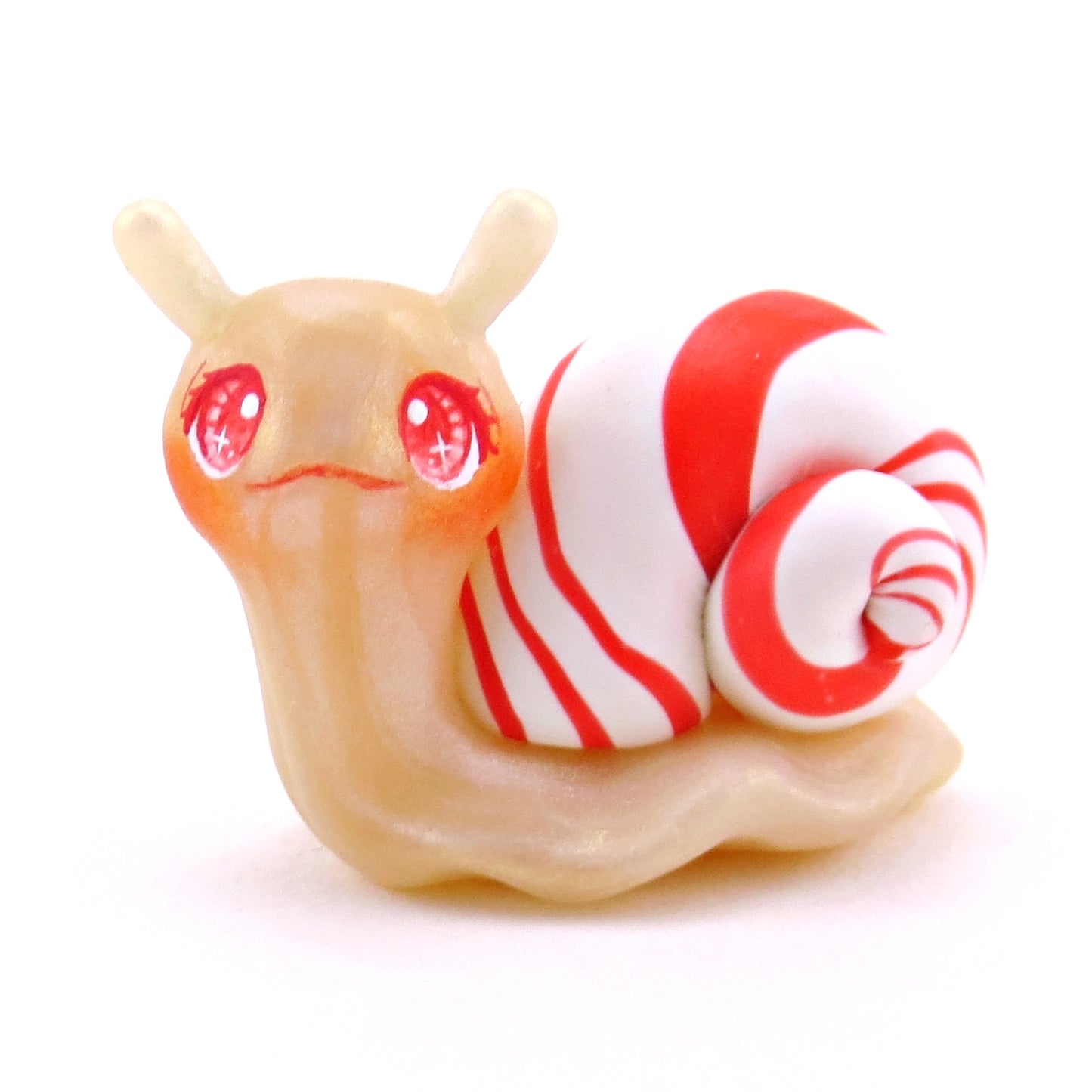 Candy Cane Snail Figurine - Polymer Clay Christmas Collection