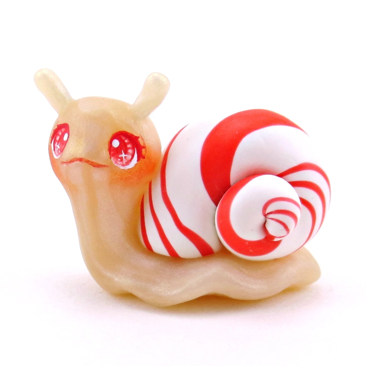 Candy Cane Snail Figurine - Polymer Clay Christmas Collection