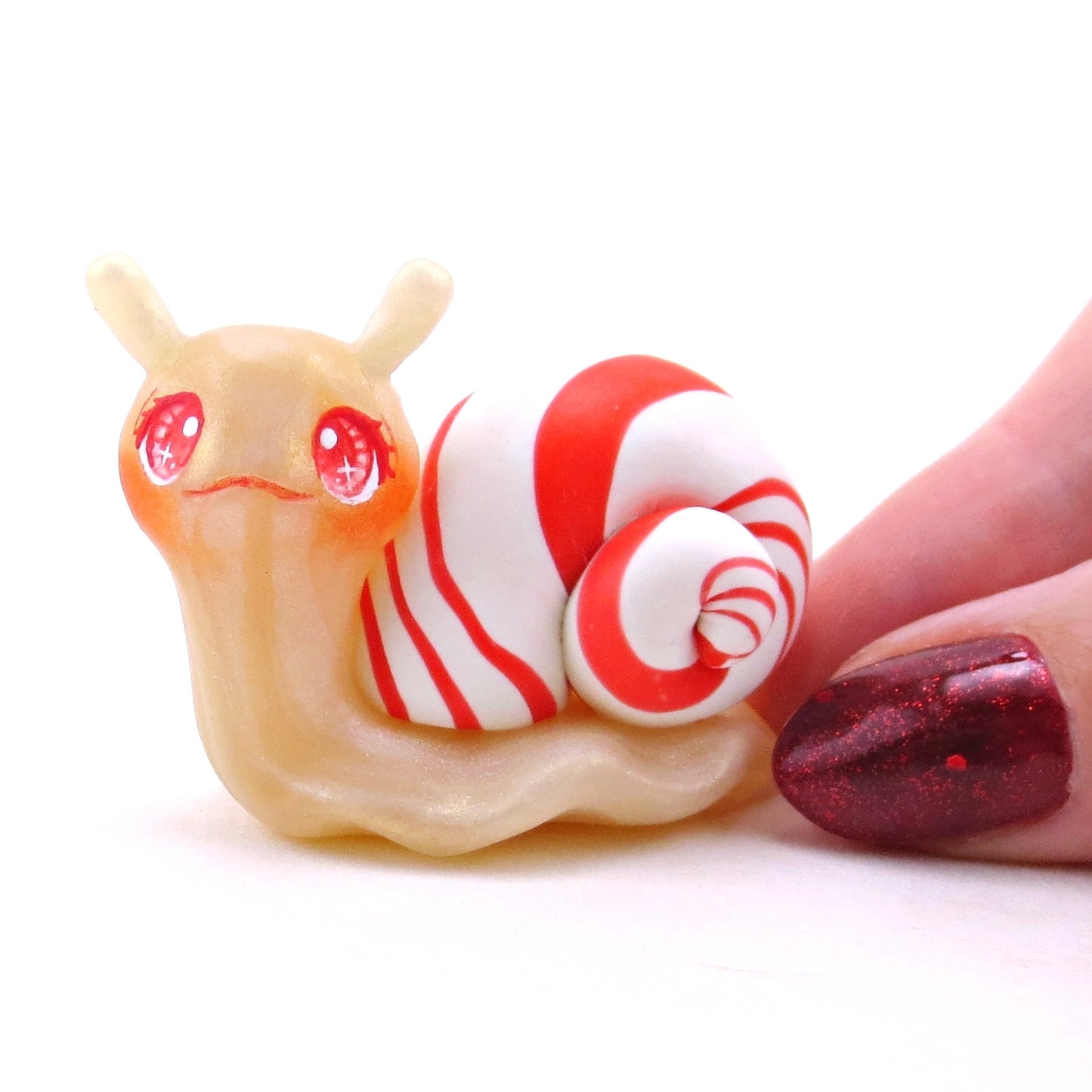 Candy Cane Snail Figurine - Polymer Clay Christmas Collection