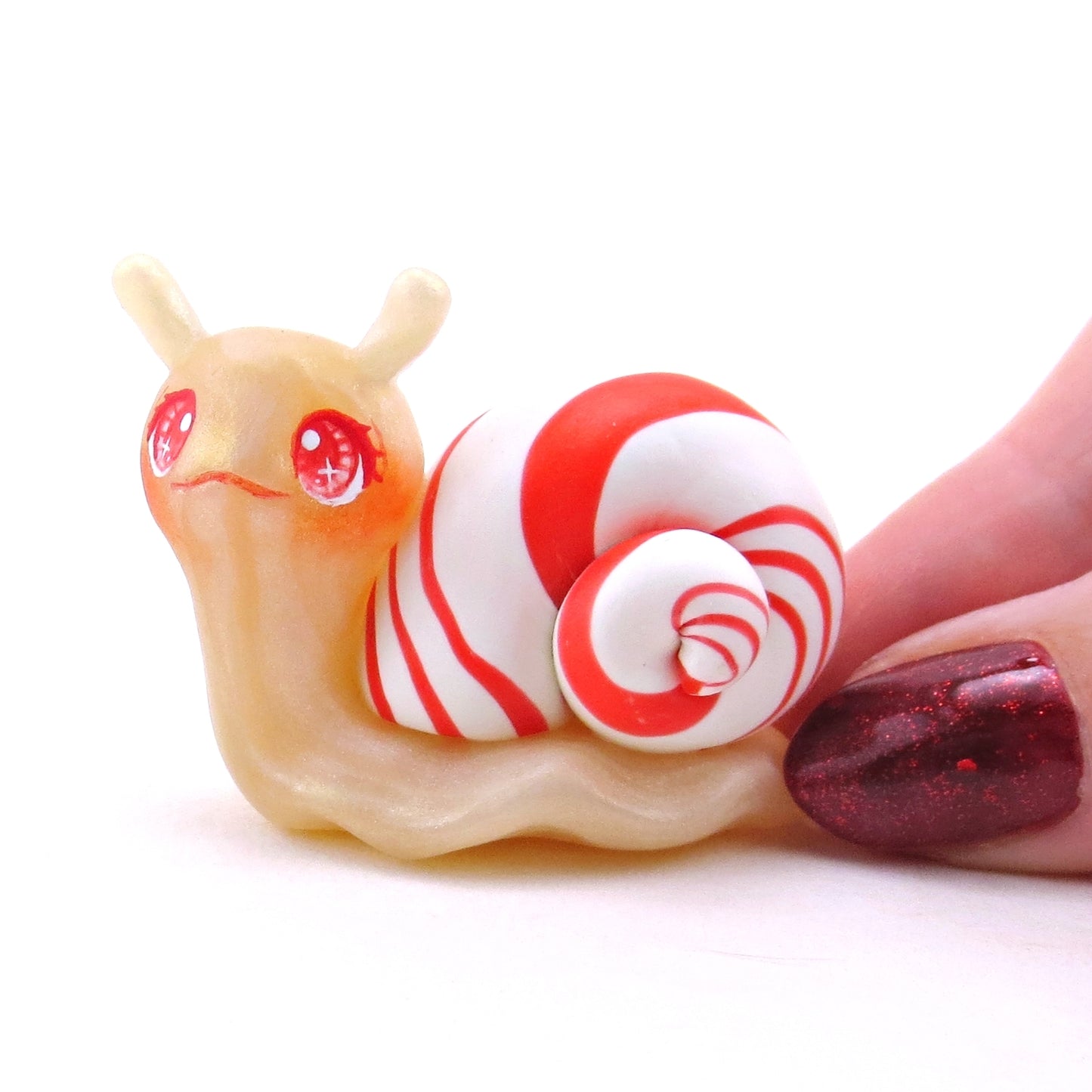 Candy Cane Snail Figurine - Polymer Clay Christmas Collection