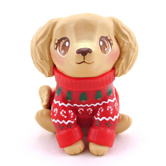 Christmas Sweater Golden Retriever Puppy Dog Figurine - Polymer Clay Christmas Collection