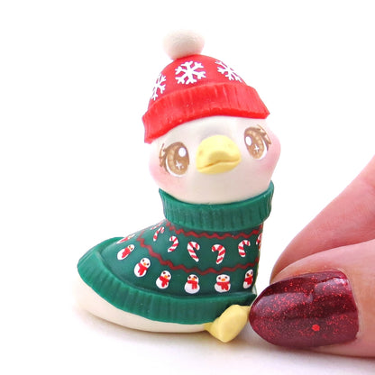 Christmas Sweater Goose Figurine - Polymer Clay Christmas Collection