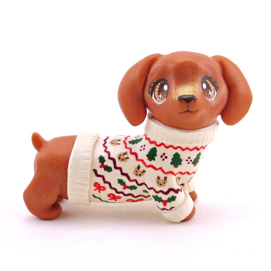 Christmas Sweater Dachshund Puppy Dog Figurine - Polymer Clay Christmas Collection