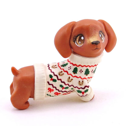 Christmas Sweater Dachshund Puppy Dog Figurine - Polymer Clay Christmas Collection