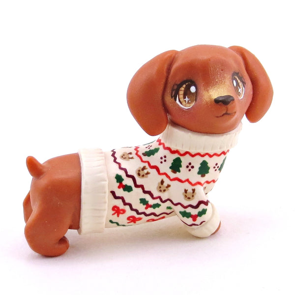 Christmas Sweater Dachshund Puppy Dog Figurine - Polymer Clay Christmas Collection