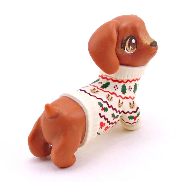 Christmas Sweater Dachshund Puppy Dog Figurine - Polymer Clay Christmas Collection