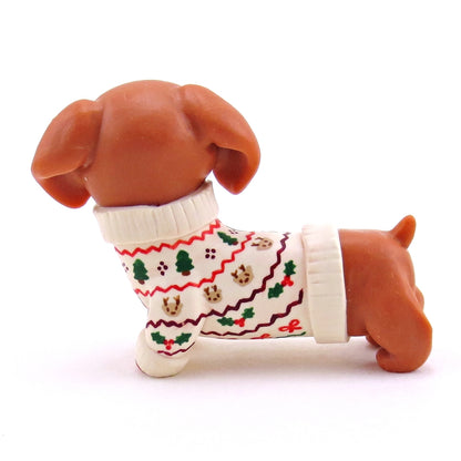 Christmas Sweater Dachshund Puppy Dog Figurine - Polymer Clay Christmas Collection