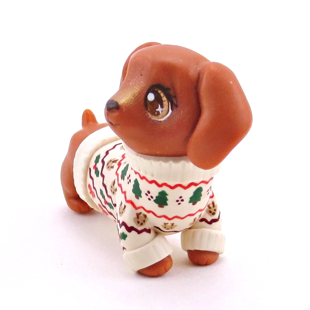 Christmas Sweater Dachshund Puppy Dog Figurine - Polymer Clay Christmas Collection