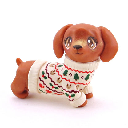 Christmas Sweater Dachshund Puppy Dog Figurine - Polymer Clay Christmas Collection