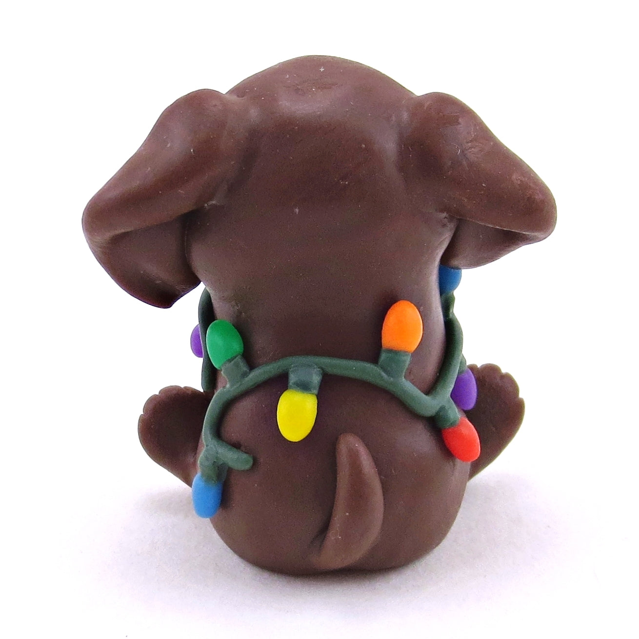 Christmas Lights Chocolate Lab Puppy Dog Figurine - Polymer Clay Christmas Collection