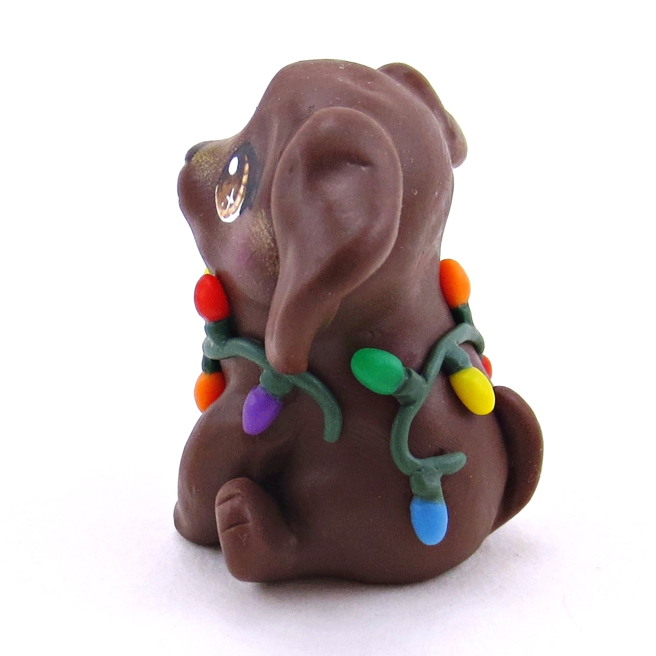 Christmas Lights Chocolate Lab Puppy Dog Figurine - Polymer Clay Christmas Collection