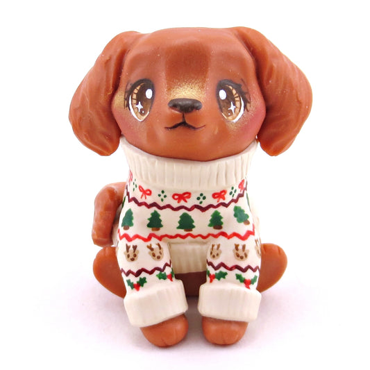 Christmas Sweater Red Golden Retriever Puppy Dog Figurine - Polymer Clay Christmas Collection