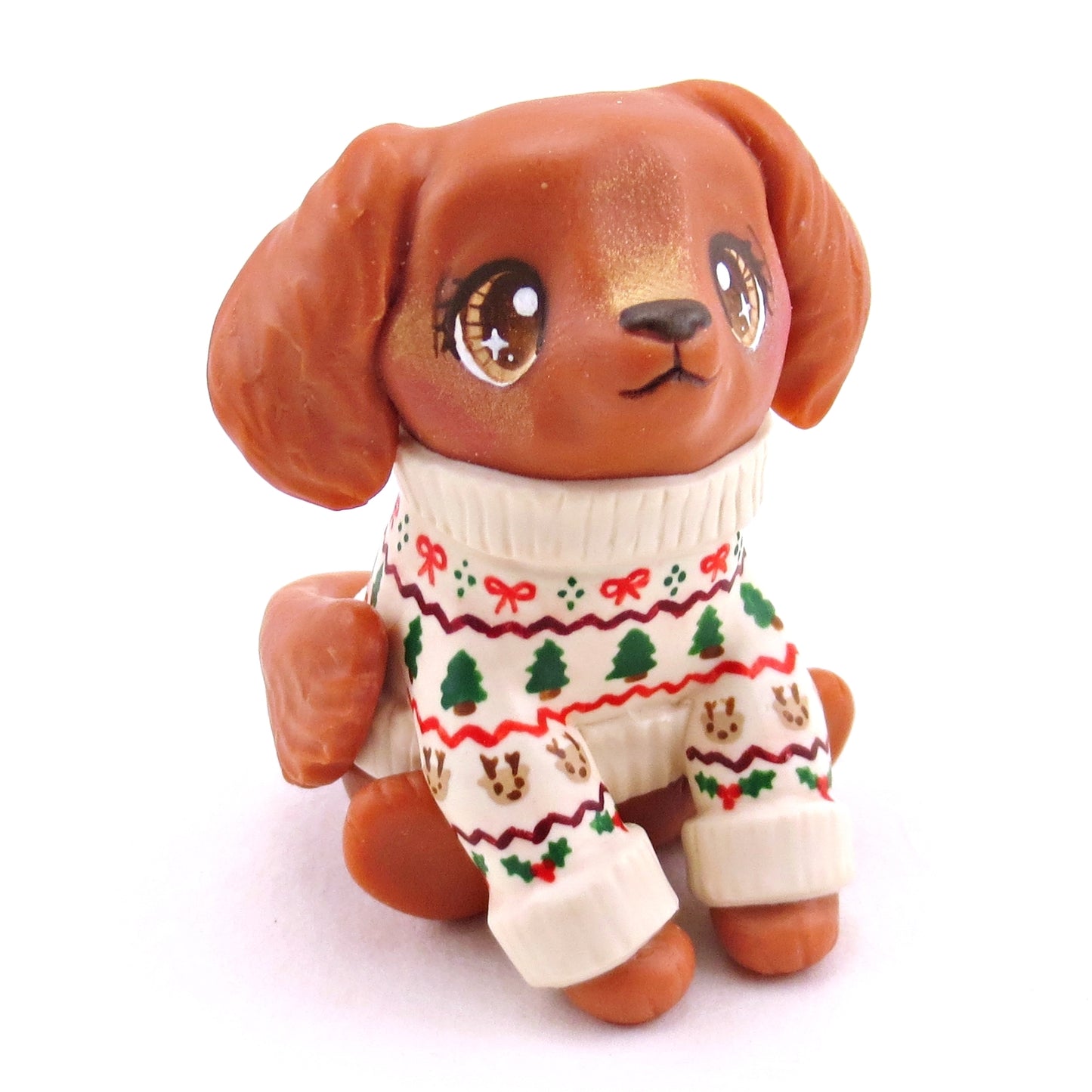 Christmas Sweater Red Golden Retriever Puppy Dog Figurine - Polymer Clay Christmas Collection