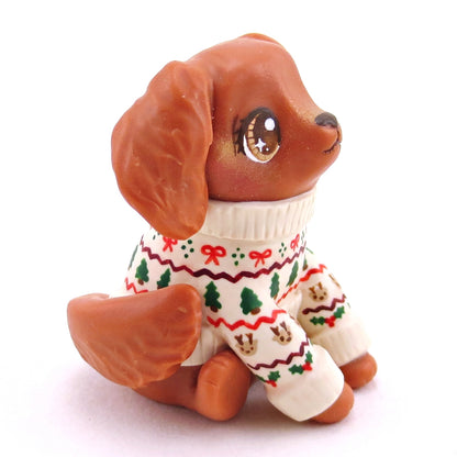 Christmas Sweater Red Golden Retriever Puppy Dog Figurine - Polymer Clay Christmas Collection