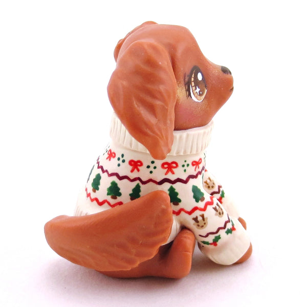 Christmas Sweater Red Golden Retriever Puppy Dog Figurine - Polymer Clay Christmas Collection