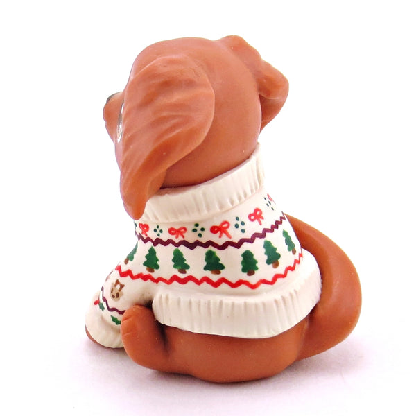 Christmas Sweater Red Golden Retriever Puppy Dog Figurine - Polymer Clay Christmas Collection