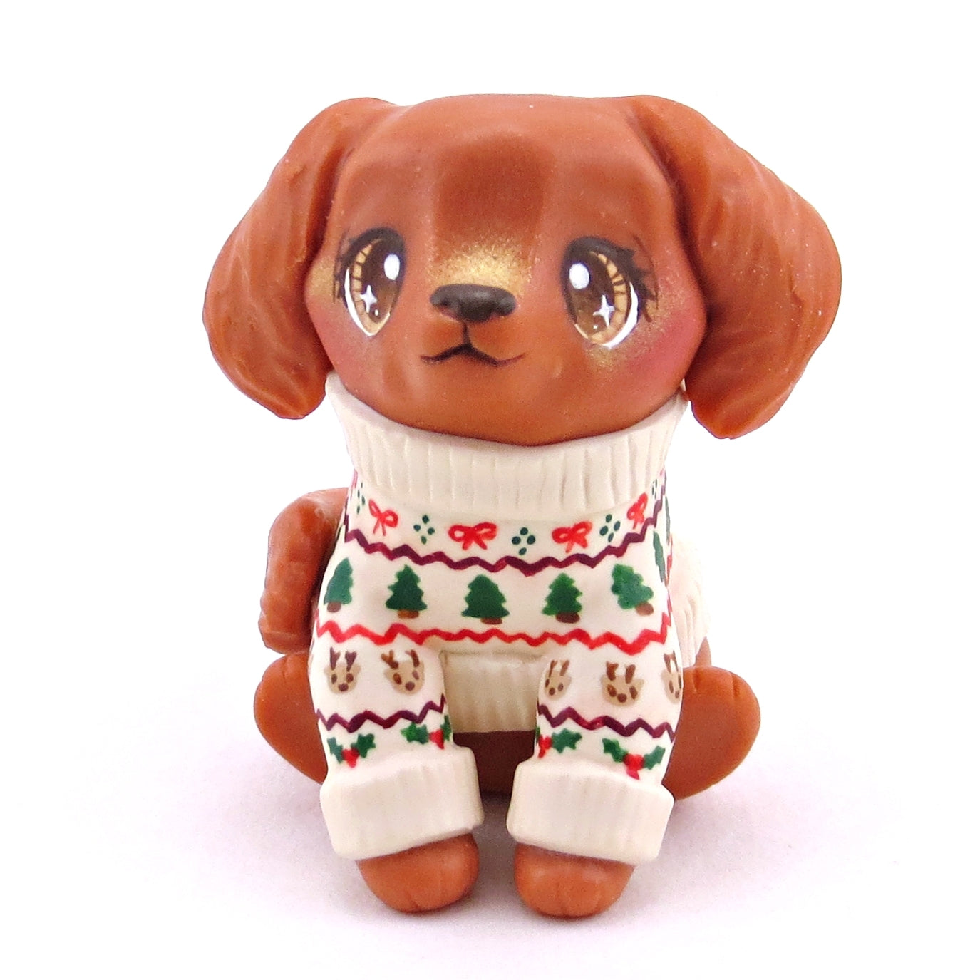 Christmas Sweater Red Golden Retriever Puppy Dog Figurine - Polymer Clay Christmas Collection