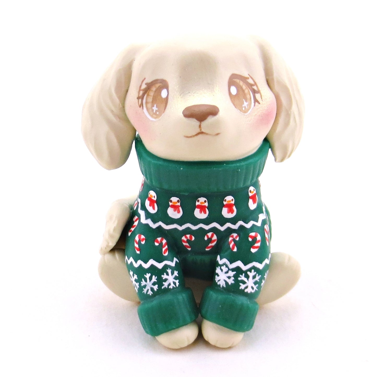 Christmas Sweater Cream Golden Retriever Puppy Dog Figurine - Polymer Clay Christmas Collection