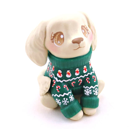 Christmas Sweater Cream Golden Retriever Puppy Dog Figurine - Polymer Clay Christmas Collection