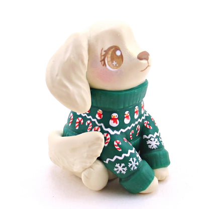 Christmas Sweater Cream Golden Retriever Puppy Dog Figurine - Polymer Clay Christmas Collection