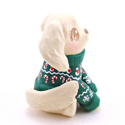 Christmas Sweater Cream Golden Retriever Puppy Dog Figurine - Polymer Clay Christmas Collection