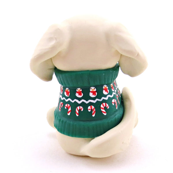 Christmas Sweater Cream Golden Retriever Puppy Dog Figurine - Polymer Clay Christmas Collection