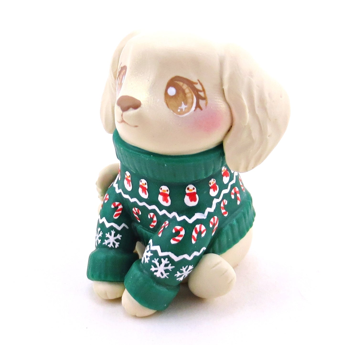 Christmas Sweater Cream Golden Retriever Puppy Dog Figurine - Polymer Clay Christmas Collection