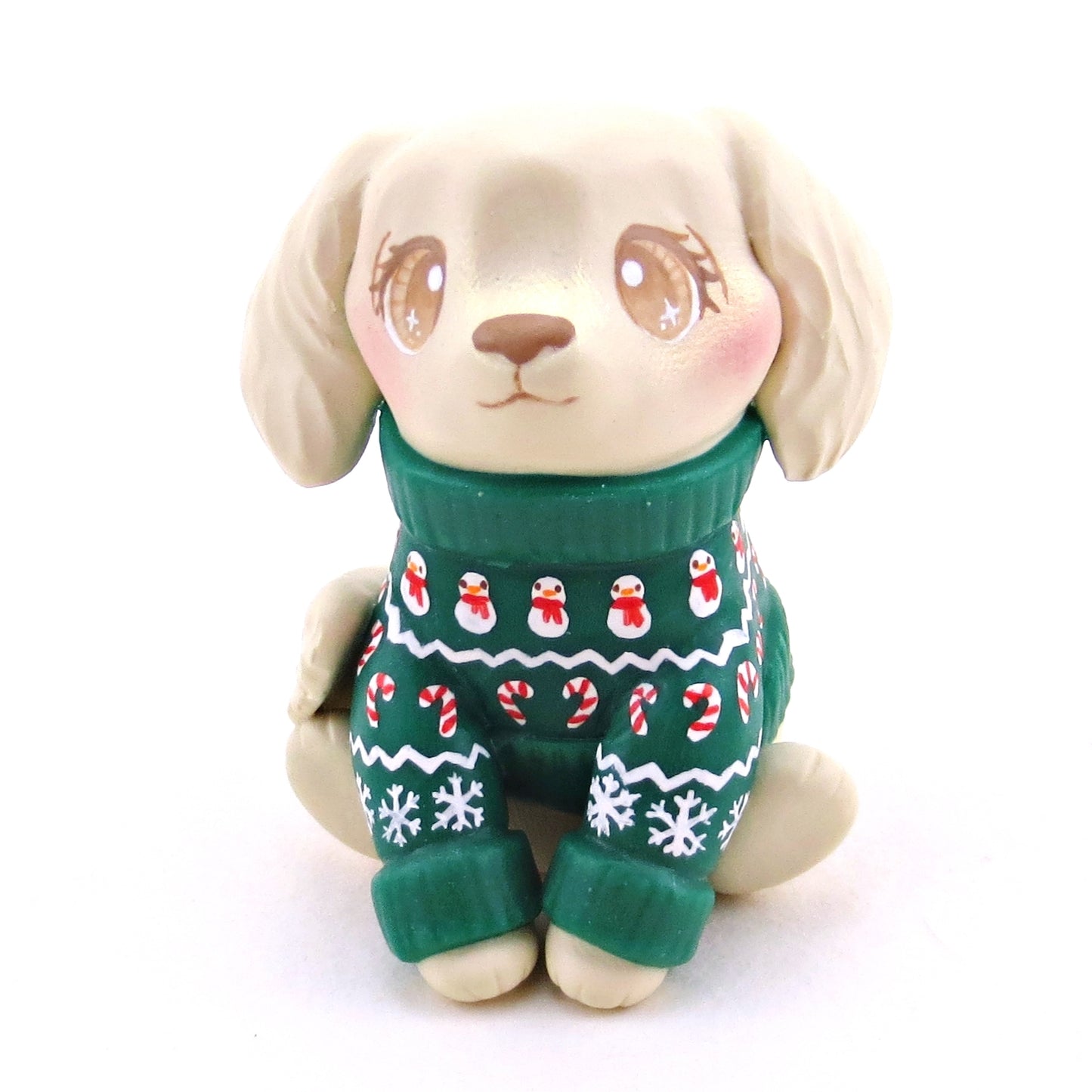 Christmas Sweater Cream Golden Retriever Puppy Dog Figurine - Polymer Clay Christmas Collection