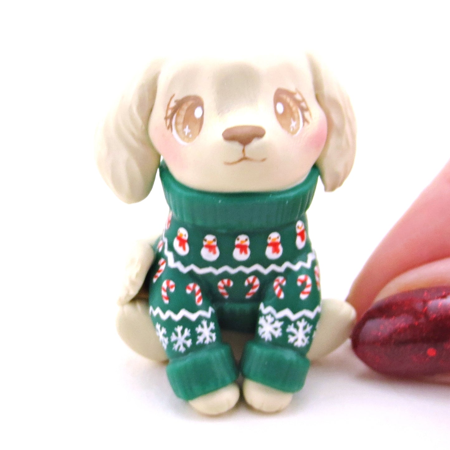 Christmas Sweater Cream Golden Retriever Puppy Dog Figurine - Polymer Clay Christmas Collection