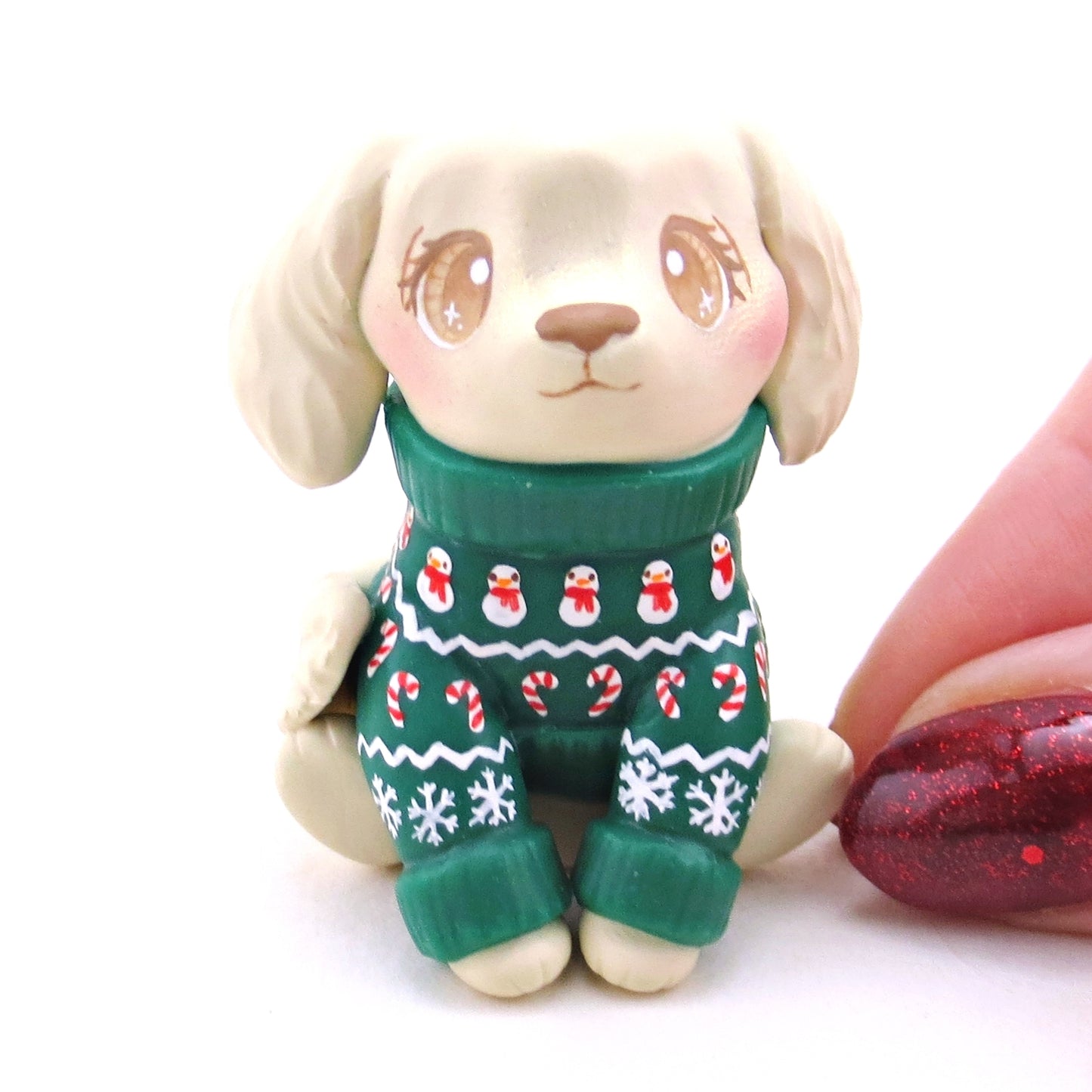 Christmas Sweater Cream Golden Retriever Puppy Dog Figurine - Polymer Clay Christmas Collection