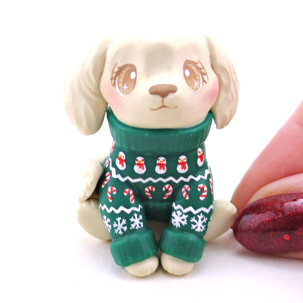 Christmas Sweater Cream Golden Retriever Puppy Dog Figurine - Polymer Clay Christmas Collection