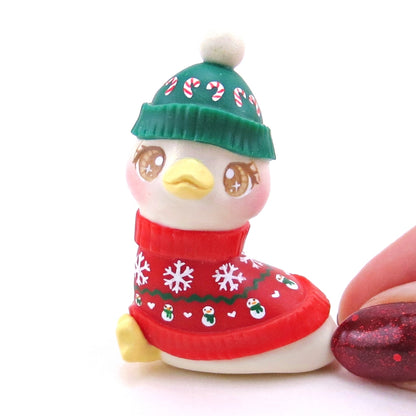 Christmas Sweater Goose Figurine - Polymer Clay Christmas Collection