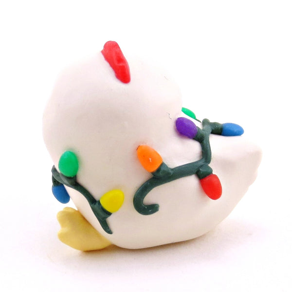 Christmas Lights Chicken Hen Figurine - Polymer Clay Christmas Collection