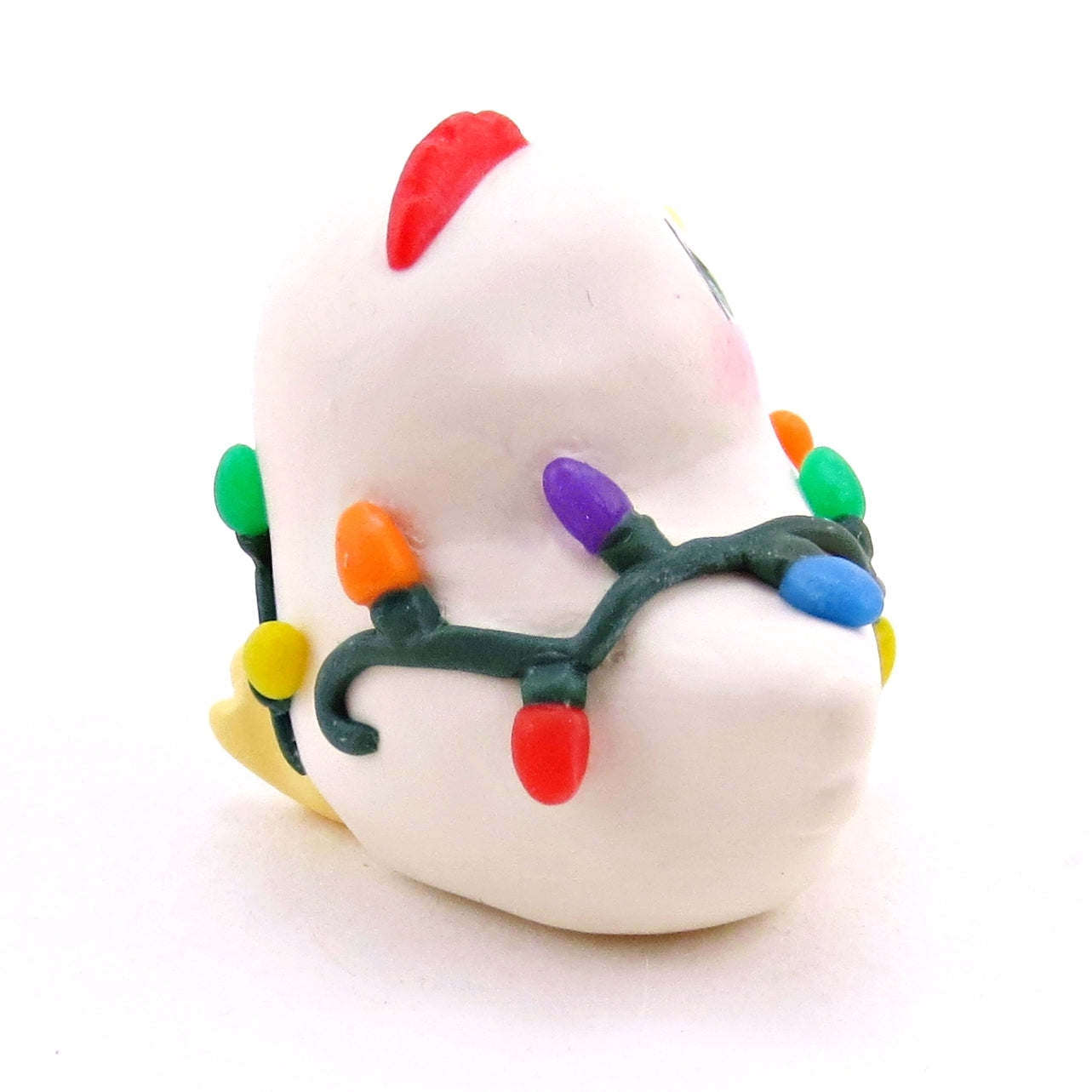 Christmas Lights Chicken Hen Figurine - Polymer Clay Christmas Collection