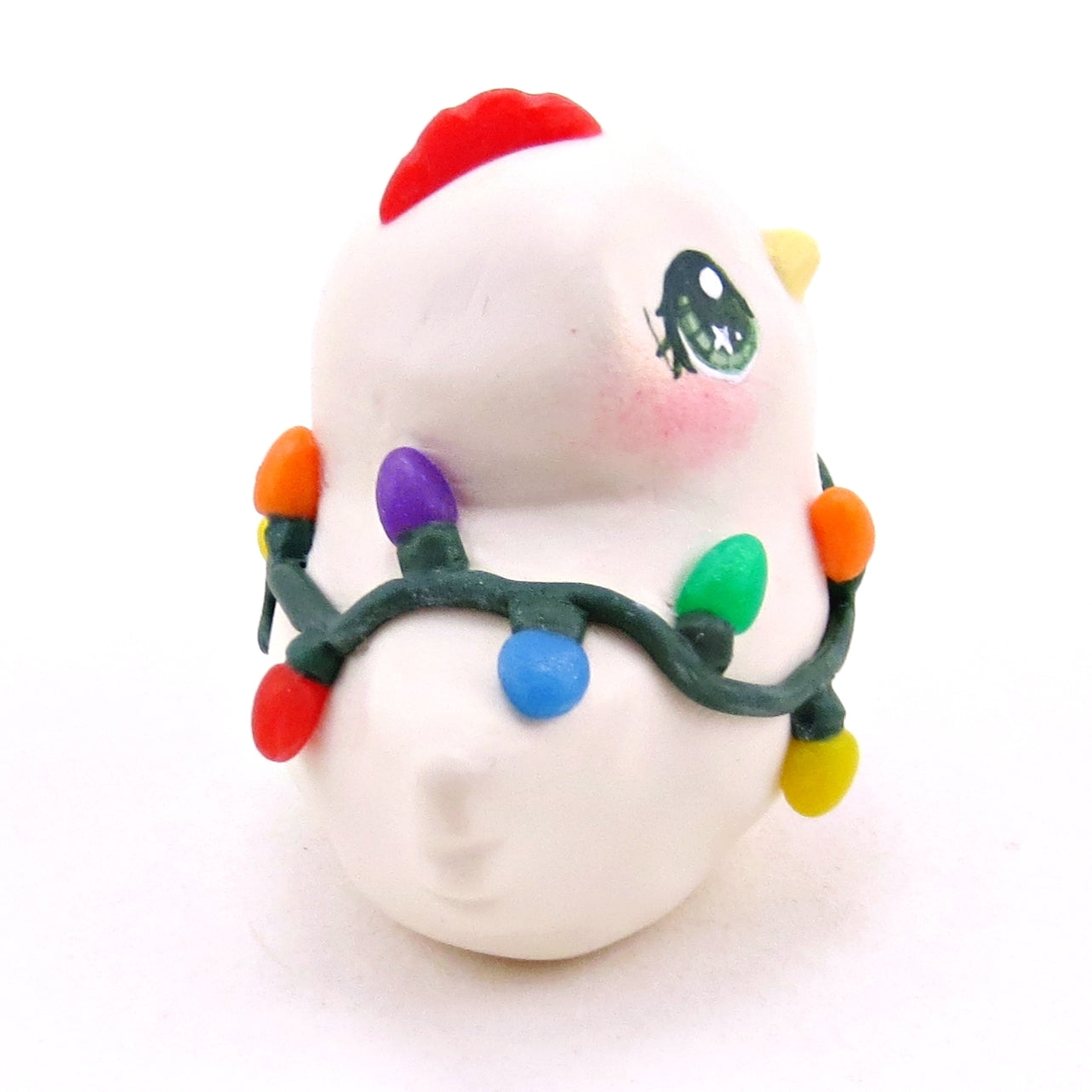 Christmas Lights Chicken Hen Figurine - Polymer Clay Christmas Collection