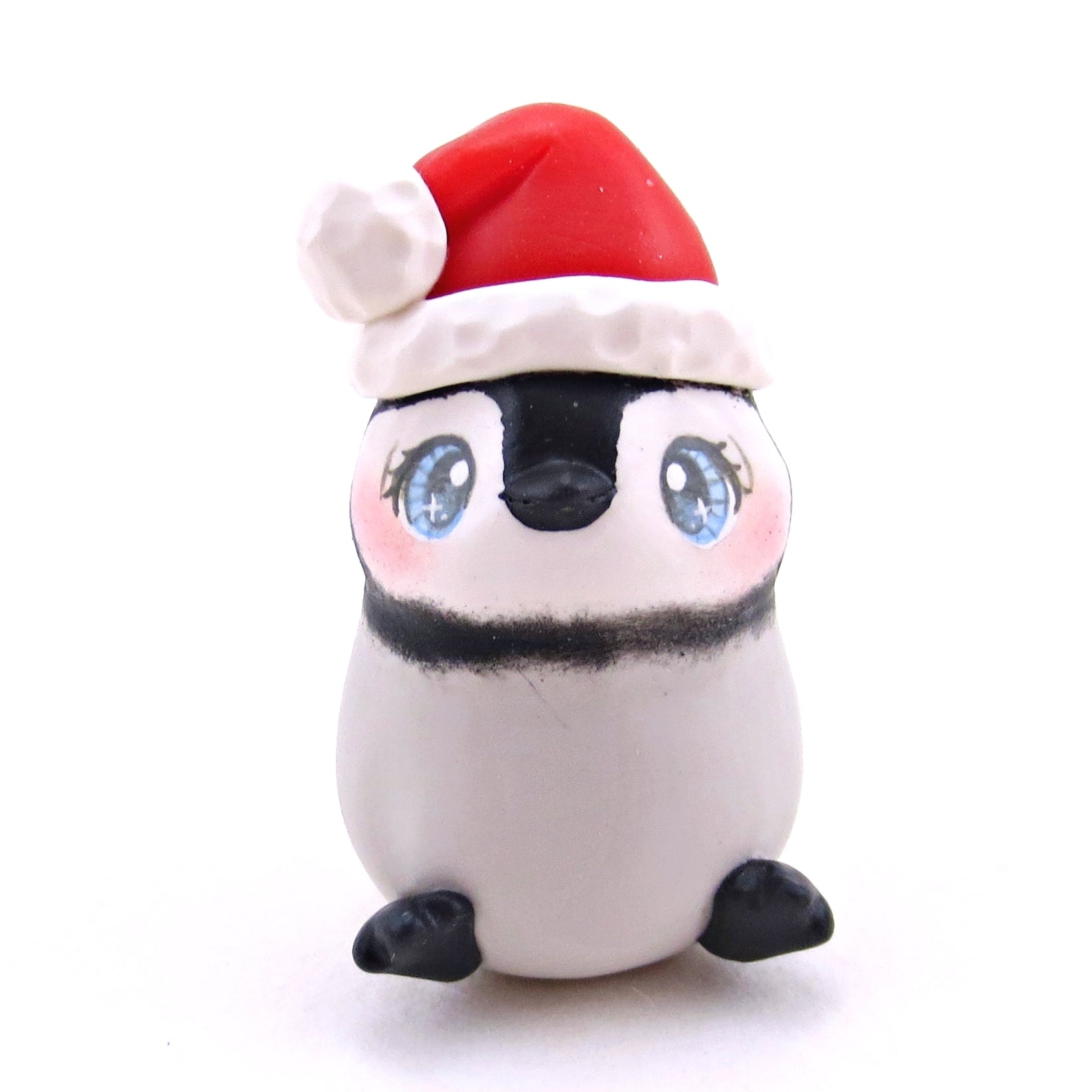 Santa Hat Penguin Figurine - Polymer Clay Christmas Collection