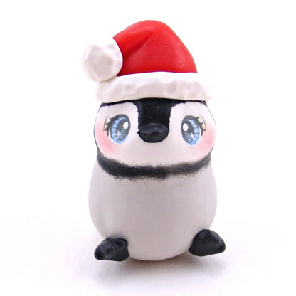 Santa Hat Penguin Figurine - Polymer Clay Christmas Collection