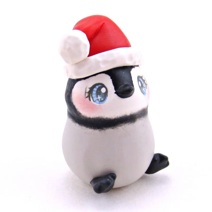 Santa Hat Penguin Figurine - Polymer Clay Christmas Collection