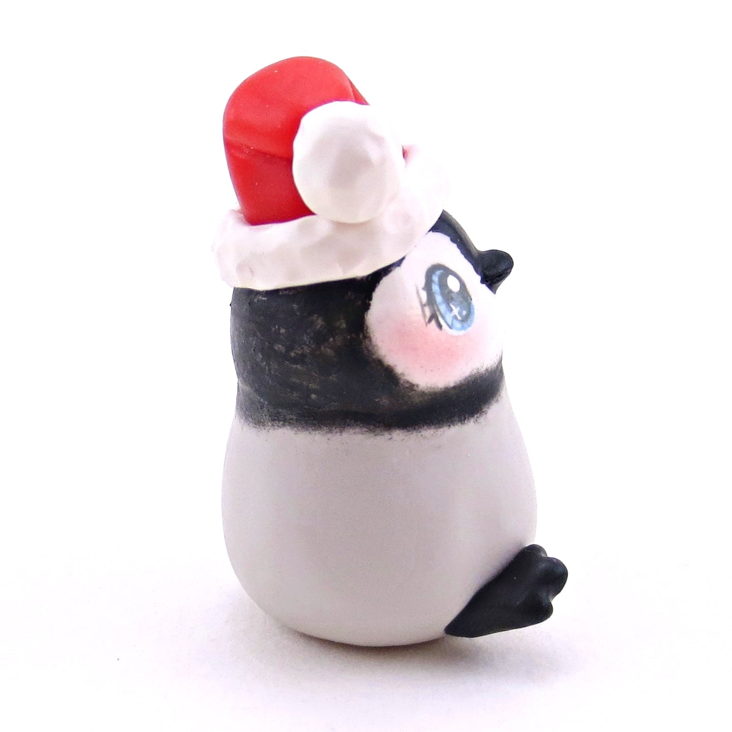 Santa Hat Penguin Figurine - Polymer Clay Christmas Collection