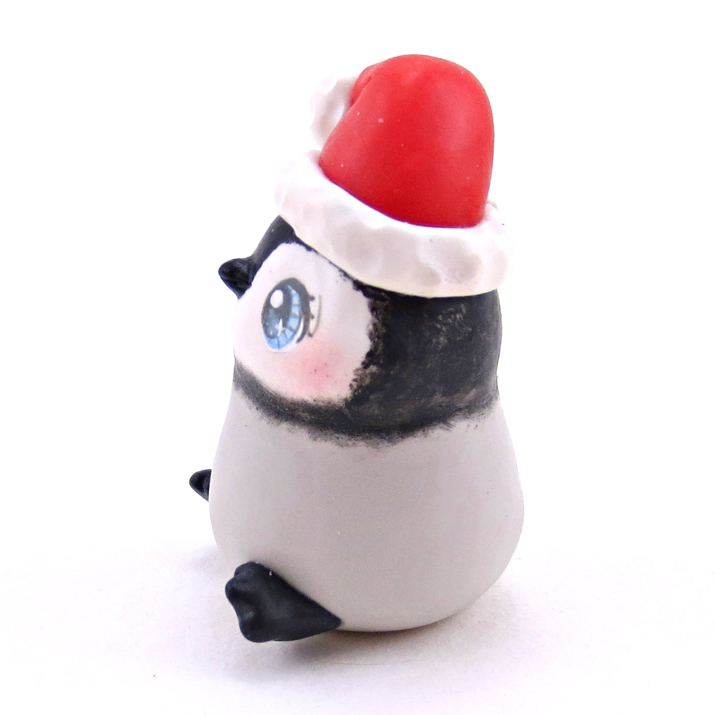 Santa Hat Penguin Figurine - Polymer Clay Christmas Collection