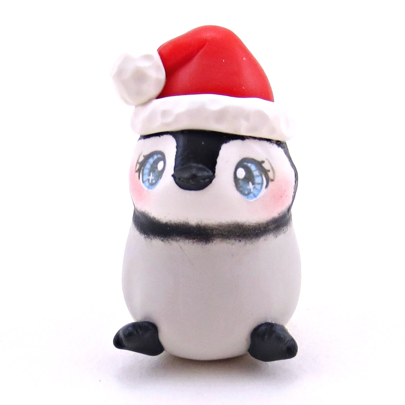 Santa Hat Penguin Figurine - Polymer Clay Christmas Collection