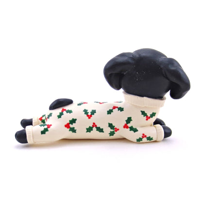 Christmas Jammies Black and Tan Dachshund Puppy Dog Figurine - Polymer Clay Christmas Collection