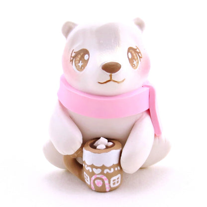 Polar Bear with a Pink Gingerbread House Hot Cocoa Mug Figurine - Polymer Clay Christmas Collection