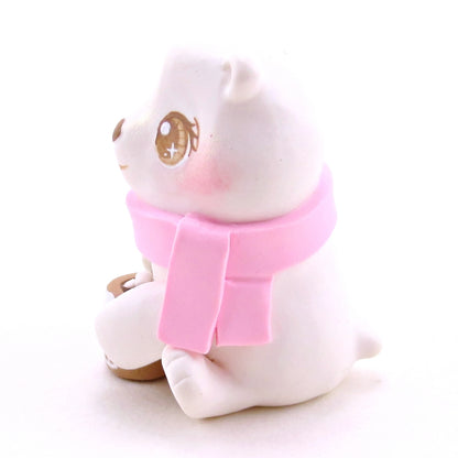 Polar Bear with a Pink Gingerbread House Hot Cocoa Mug Figurine - Polymer Clay Christmas Collection